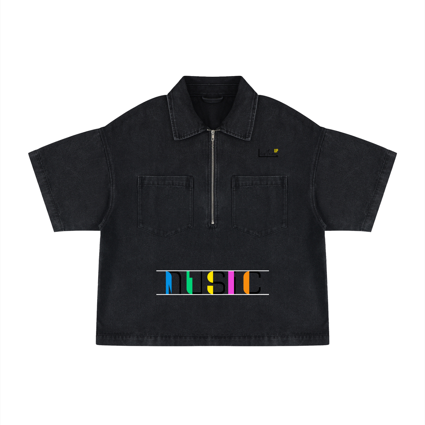 Unisex Vintage Wash Boxy Quart,Quarter-Zip Denim Shirt,Listen Up SaBello Shirt,Jeans Sabello shirt