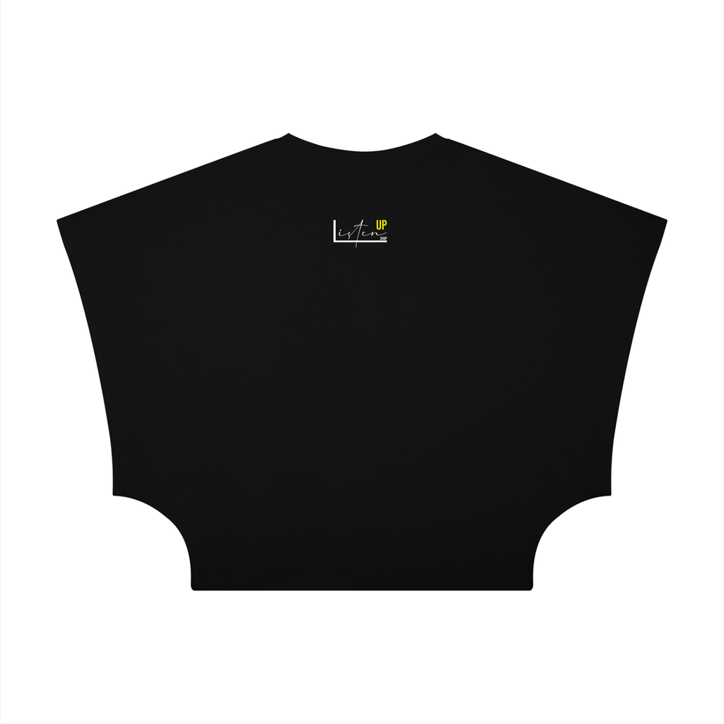Listen Up - Women's Cropped Dolman T-Shirt Black