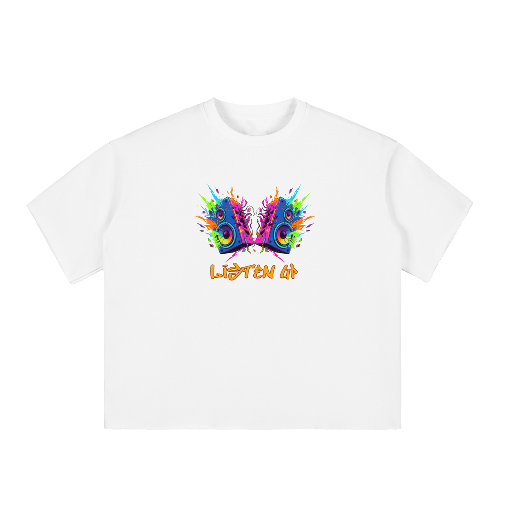 LISTEN UP SHOP - Boxy Half-Sleeve Raw-Edge T-Shirt