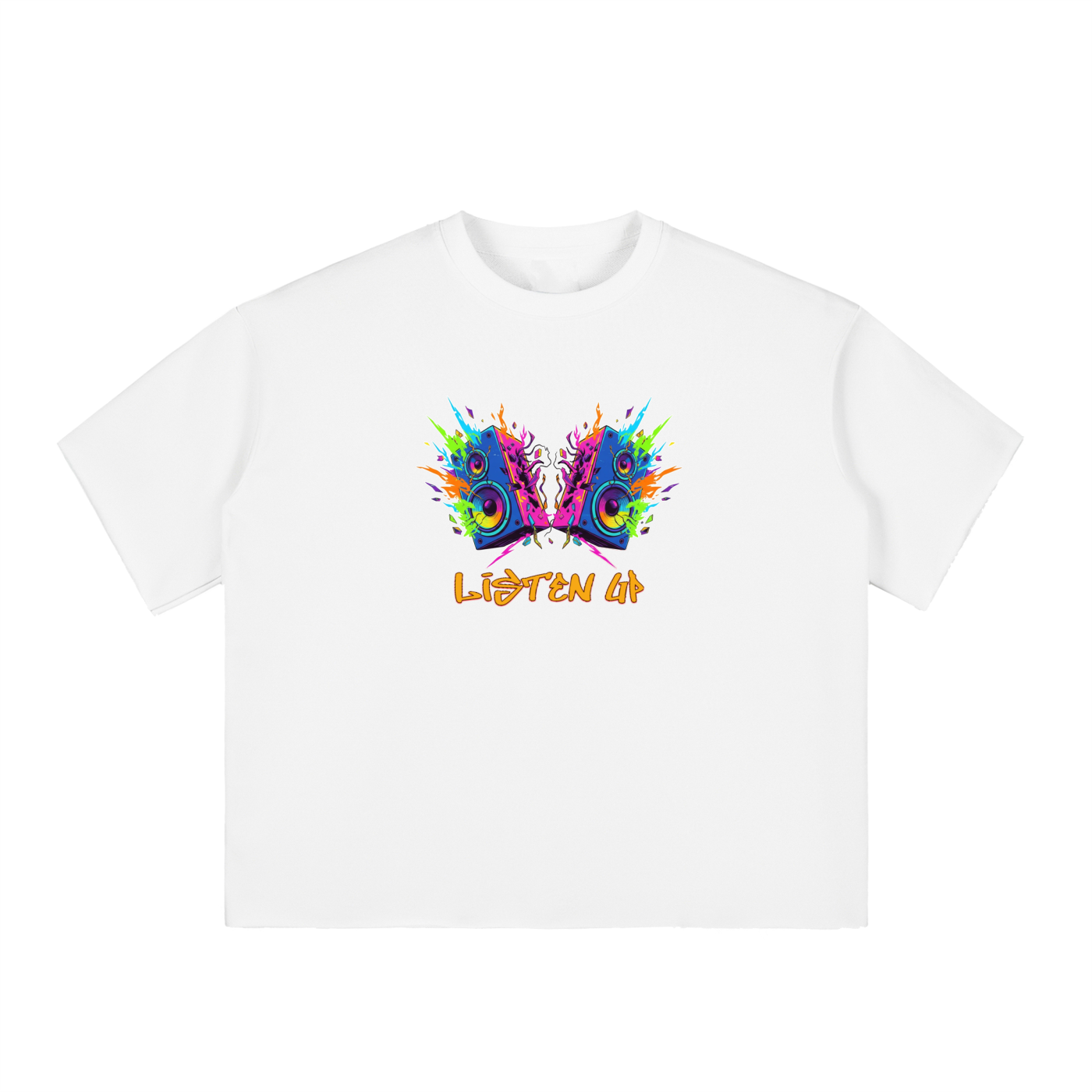 LISTEN UP SHOP - Boxy Half-Sleeve Raw-Edge T-Shirt